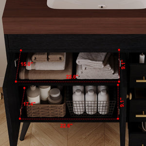 English Elm 36" Freestanding Bathroom Vanity Sintered Stone Top Ceramic Sink Soft-close Drawers Black / Walnut W3136S00101