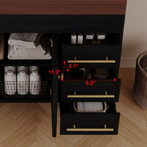 English Elm 36" Freestanding Bathroom Vanity Sintered Stone Top Ceramic Sink Soft-close Drawers Black / Walnut W3136S00101