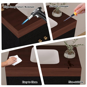 English Elm 36" Freestanding Bathroom Vanity Sintered Stone Top Ceramic Sink Soft-close Drawers Black / Walnut W3136S00101