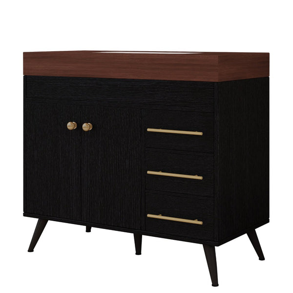 English Elm 36" Freestanding Bathroom Vanity Sintered Stone Top Ceramic Sink Soft-close Drawers Black / Walnut W3136S00101
