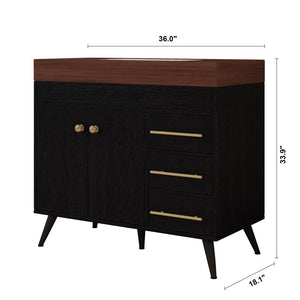 English Elm 36" Freestanding Bathroom Vanity Sintered Stone Top Ceramic Sink Soft-close Drawers Black / Walnut W3136S00101