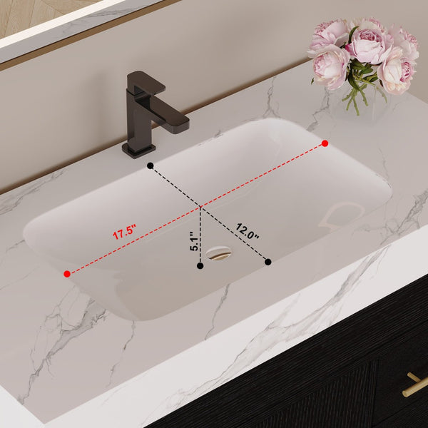 English Elm 36" Freestanding Bathroom Vanity Sintered Stone Top Ceramic Sink Soft-close Drawers Black / White W3136S00102