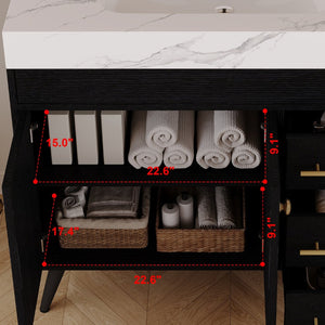 English Elm 36" Freestanding Bathroom Vanity Sintered Stone Top Ceramic Sink Soft-close Drawers Black / White W3136S00102