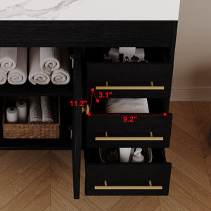 English Elm 36" Freestanding Bathroom Vanity Sintered Stone Top Ceramic Sink Soft-close Drawers Black / White W3136S00102