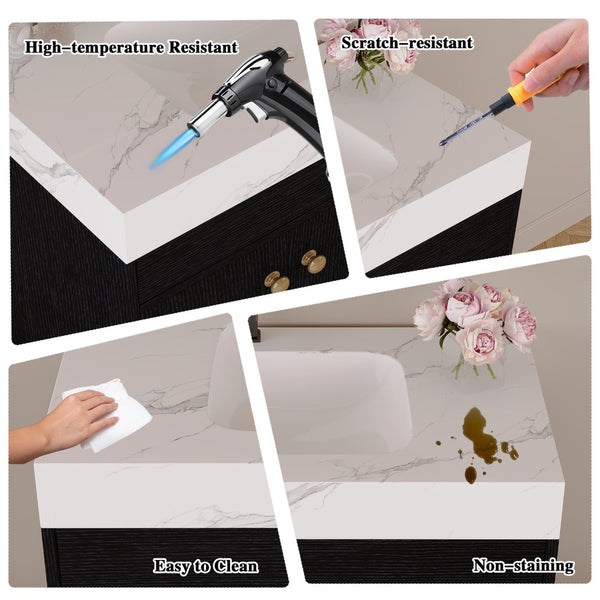 English Elm 36" Freestanding Bathroom Vanity Sintered Stone Top Ceramic Sink Soft-close Drawers Black / White W3136S00102