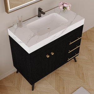 English Elm 36" Freestanding Bathroom Vanity Sintered Stone Top Ceramic Sink Soft-close Drawers Black / White W3136S00102