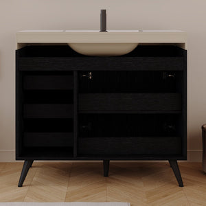 English Elm 36" Freestanding Bathroom Vanity Sintered Stone Top Ceramic Sink Soft-close Drawers Black / White W3136S00102