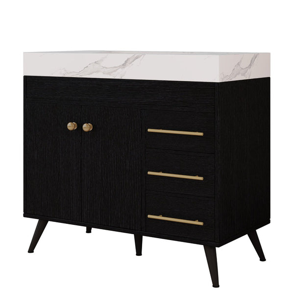 English Elm 36" Freestanding Bathroom Vanity Sintered Stone Top Ceramic Sink Soft-close Drawers Black / White W3136S00102