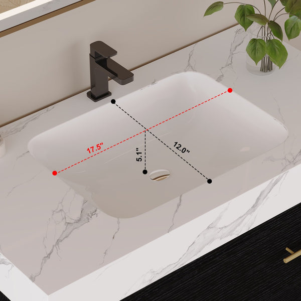 English Elm 36" Sintered Stone Freestanding Bathroom Vanity Soft Close Drawers Gold Hardware Undermount Sink Black/White W3136S00103