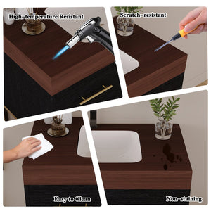 English Elm 36" Sintered Stone Freestanding Bathroom Vanity Soft Close Drawers Gold Hardware Undermount Sink Black/Walnut W3136S00104