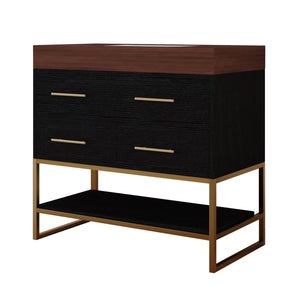 English Elm 36" Sintered Stone Freestanding Bathroom Vanity Soft Close Drawers Gold Hardware Undermount Sink Black/Walnut W3136S00104