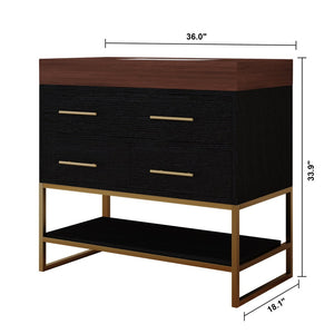 English Elm 36" Sintered Stone Freestanding Bathroom Vanity Soft Close Drawers Gold Hardware Undermount Sink Black/Walnut W3136S00104