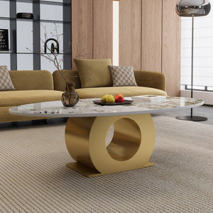 English Elm Modern Oval Sintered Stone Top Coffee Table with Brushed Steel Base for Living Room W3136S00105