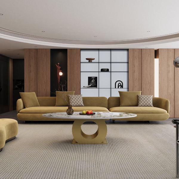 English Elm Modern Oval Sintered Stone Top Coffee Table with Brushed Steel Base for Living Room W3136S00105