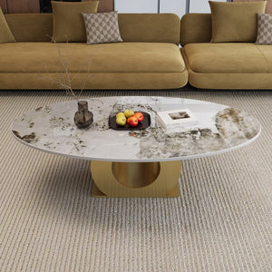 English Elm Modern Oval Sintered Stone Top Coffee Table with Brushed Steel Base for Living Room W3136S00105