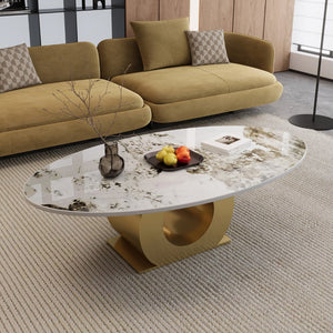 English Elm Modern Oval Sintered Stone Top Coffee Table with Brushed Steel Base for Living Room W3136S00105