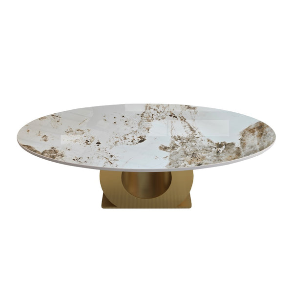 English Elm Modern Oval Sintered Stone Top Coffee Table with Brushed Steel Base for Living Room W3136S00105