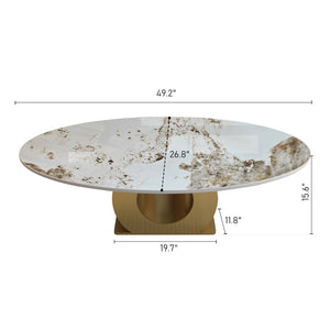 English Elm Modern Oval Sintered Stone Top Coffee Table with Brushed Steel Base for Living Room W3136S00105