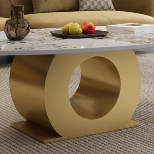 English Elm Modern Oval Sintered Stone Top Coffee Table with Brushed Steel Base for Living Room W3136S00105