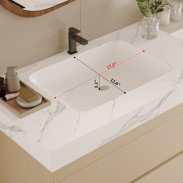 English Elm 29.9 Floating Bathroom Vanity Sintered Stone Top Ceramic Undermount Sink Two Drawers White, Wood - A W3136S00106