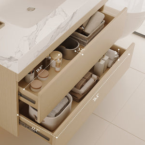 English Elm 29.9 Floating Bathroom Vanity Sintered Stone Top Ceramic Undermount Sink Two Drawers White, Wood - A W3136S00106