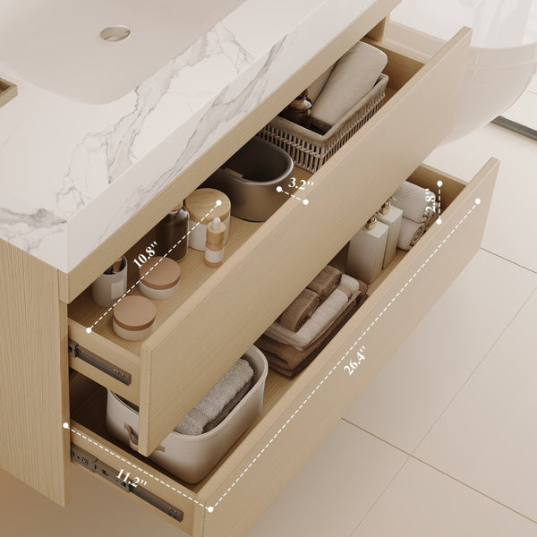 English Elm 29.9 Floating Bathroom Vanity Sintered Stone Top Ceramic Undermount Sink Two Drawers White, Wood - A W3136S00106