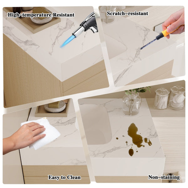 English Elm 29.9 Floating Bathroom Vanity Sintered Stone Top Ceramic Undermount Sink Two Drawers White, Wood - A W3136S00106
