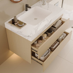 English Elm 29.9 Floating Bathroom Vanity Sintered Stone Top Ceramic Undermount Sink Two Drawers White, Wood - A W3136S00106