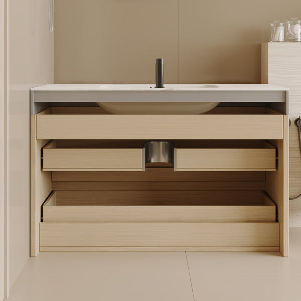 English Elm 29.9 Floating Bathroom Vanity Sintered Stone Top Ceramic Undermount Sink Two Drawers White, Wood - A W3136S00106