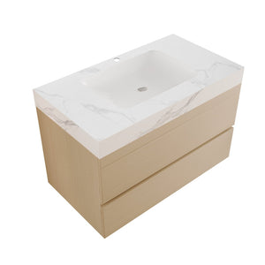 English Elm 29.9 Floating Bathroom Vanity Sintered Stone Top Ceramic Undermount Sink Two Drawers White, Wood - A W3136S00106