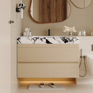 English Elm 29.9 Floating Bathroom Vanity Sintered Stone Top Ceramic Undermount Sink Two Drawers White, Wood - B W3136S00107