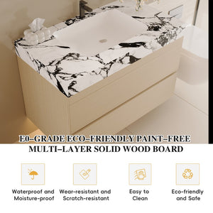 English Elm 29.9 Floating Bathroom Vanity Sintered Stone Top Ceramic Undermount Sink Two Drawers White, Wood - B W3136S00107