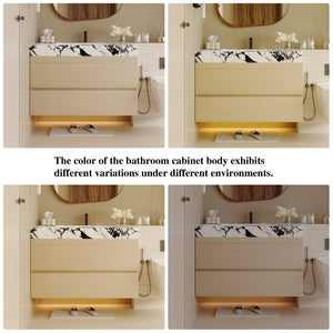 English Elm 29.9 Floating Bathroom Vanity Sintered Stone Top Ceramic Undermount Sink Two Drawers White, Wood - B W3136S00107