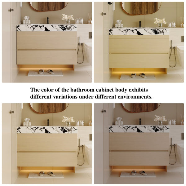 English Elm 29.9 Floating Bathroom Vanity Sintered Stone Top Ceramic Undermount Sink Two Drawers White, Wood - B W3136S00107