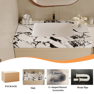 English Elm 29.9 Floating Bathroom Vanity Sintered Stone Top Ceramic Undermount Sink Two Drawers White, Wood - B W3136S00107