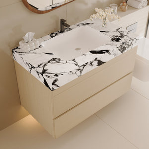 English Elm 29.9 Floating Bathroom Vanity Sintered Stone Top Ceramic Undermount Sink Two Drawers White, Wood - B W3136S00107
