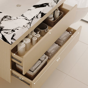 English Elm 29.9 Floating Bathroom Vanity Sintered Stone Top Ceramic Undermount Sink Two Drawers White, Wood - B W3136S00107
