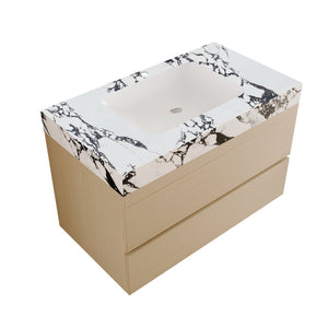 English Elm 29.9 Floating Bathroom Vanity Sintered Stone Top Ceramic Undermount Sink Two Drawers White, Wood - B W3136S00107