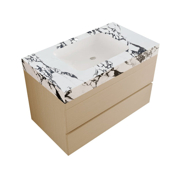 English Elm 29.9 Floating Bathroom Vanity Sintered Stone Top Ceramic Undermount Sink Two Drawers White, Wood - B W3136S00107
