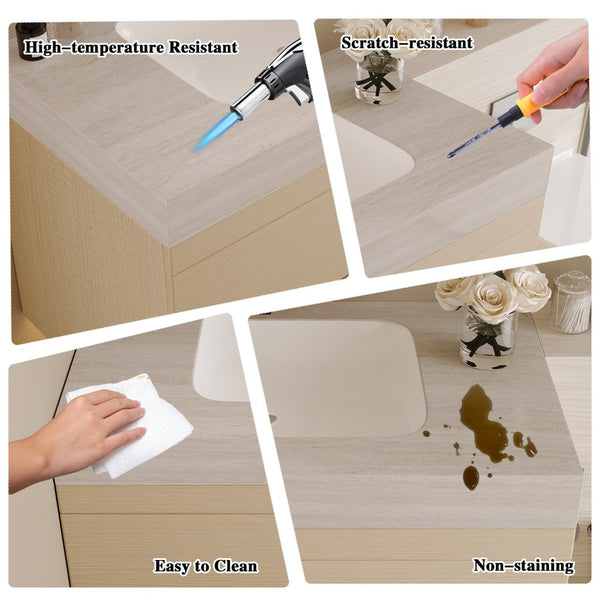 English Elm 29.9 Floating Bathroom Vanity Sintered Stone Top Ceramic Undermount Sink Two Drawers Stone Gray, Wood W3136S00108