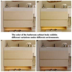 English Elm 29.9 Floating Bathroom Vanity Sintered Stone Top Ceramic Undermount Sink Two Drawers Stone Gray, Wood W3136S00108