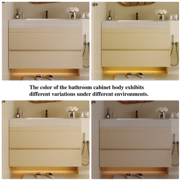 English Elm 29.9 Floating Bathroom Vanity Sintered Stone Top Ceramic Undermount Sink Two Drawers Stone Gray, Wood W3136S00108