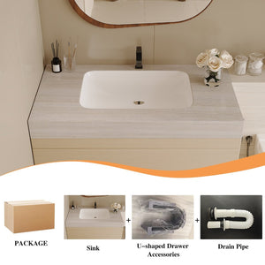 English Elm 29.9 Floating Bathroom Vanity Sintered Stone Top Ceramic Undermount Sink Two Drawers Stone Gray, Wood W3136S00108