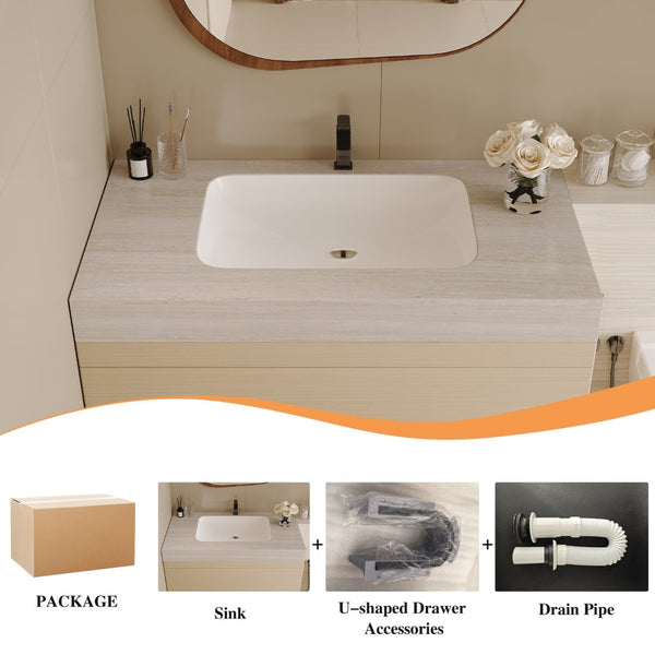 English Elm 29.9 Floating Bathroom Vanity Sintered Stone Top Ceramic Undermount Sink Two Drawers Stone Gray, Wood W3136S00108