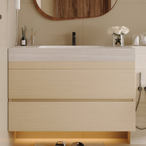 English Elm 29.9 Floating Bathroom Vanity Sintered Stone Top Ceramic Undermount Sink Two Drawers Stone Gray, Wood W3136S00108
