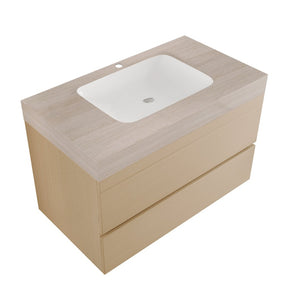 English Elm 29.9 Floating Bathroom Vanity Sintered Stone Top Ceramic Undermount Sink Two Drawers Stone Gray, Wood W3136S00108