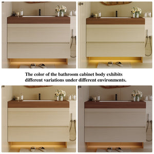 English Elm 29.9 Floating Bathroom Vanity Sintered Stone Top Ceramic Undermount Sink Two Drawers Walnut, Wood W3136S00109