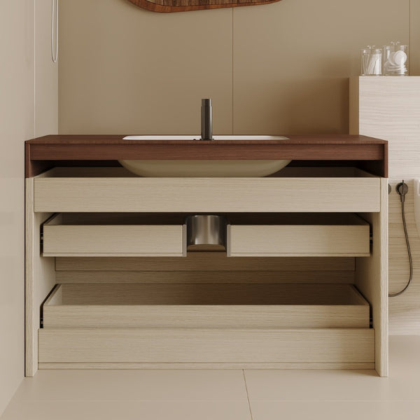 English Elm 29.9 Floating Bathroom Vanity Sintered Stone Top Ceramic Undermount Sink Two Drawers Walnut, Wood W3136S00109
