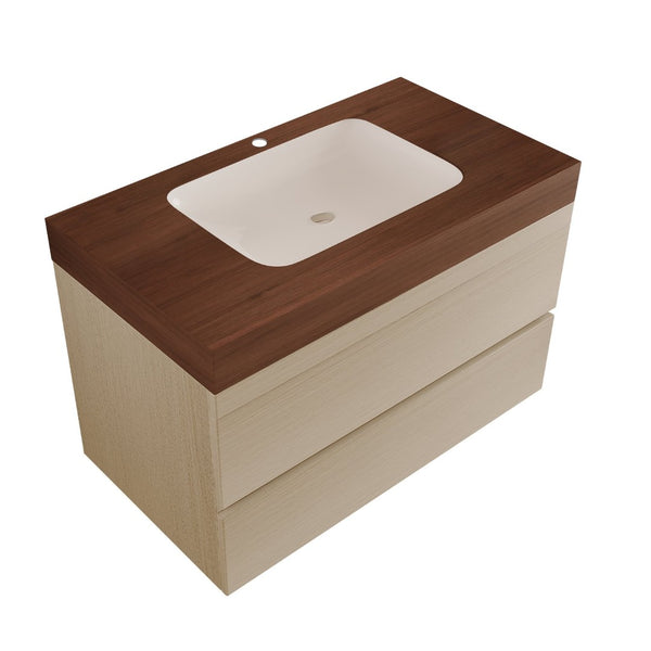 English Elm 29.9 Floating Bathroom Vanity Sintered Stone Top Ceramic Undermount Sink Two Drawers Walnut, Wood W3136S00109