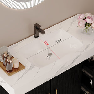 English Elm 36" Freestanding Bathroom Vanity Sintered Stone Top Integrated Basin Waterproof Cabinet Black, Gold, White W3136S00110